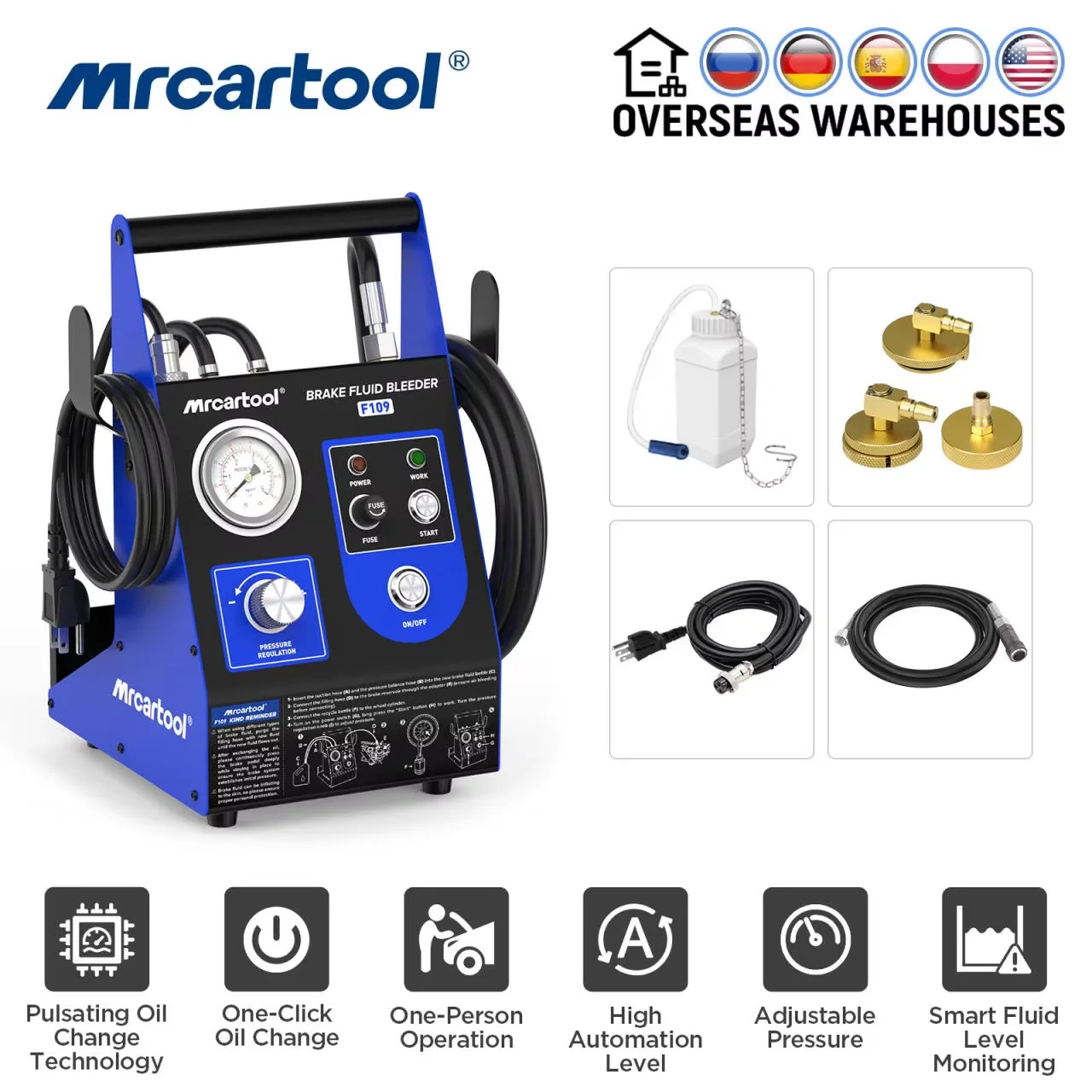 F109 Car Pulsating Brake Oil Changer Brake Extractor Oil Pump Machine with 1.5L Wheel Oil Bottles for BMW - BENZ - Ford 110V