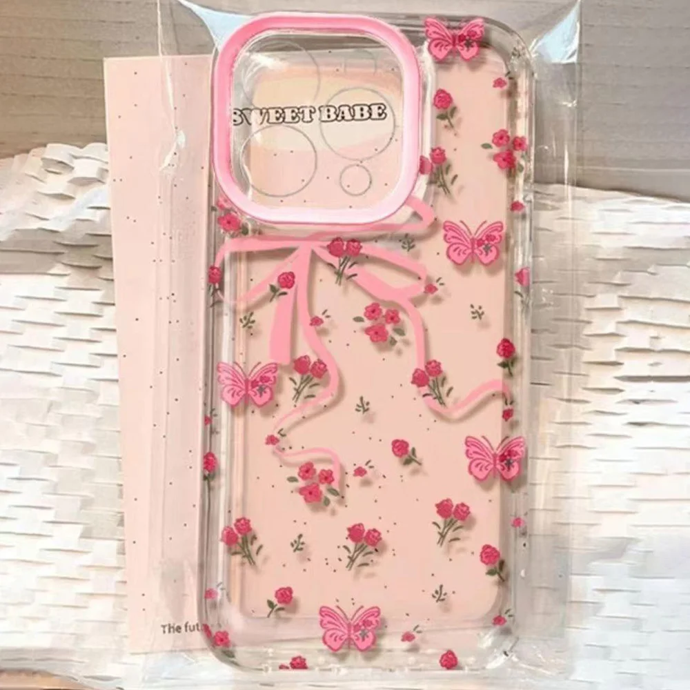 Full Screen Pink Flower Clear Space Phone Case For Xiaomi Mi 10 10T 11 11Lite 12 12Lite 12T 13 14 Poco F4 F5 X4 X5 M45 Pro 5G