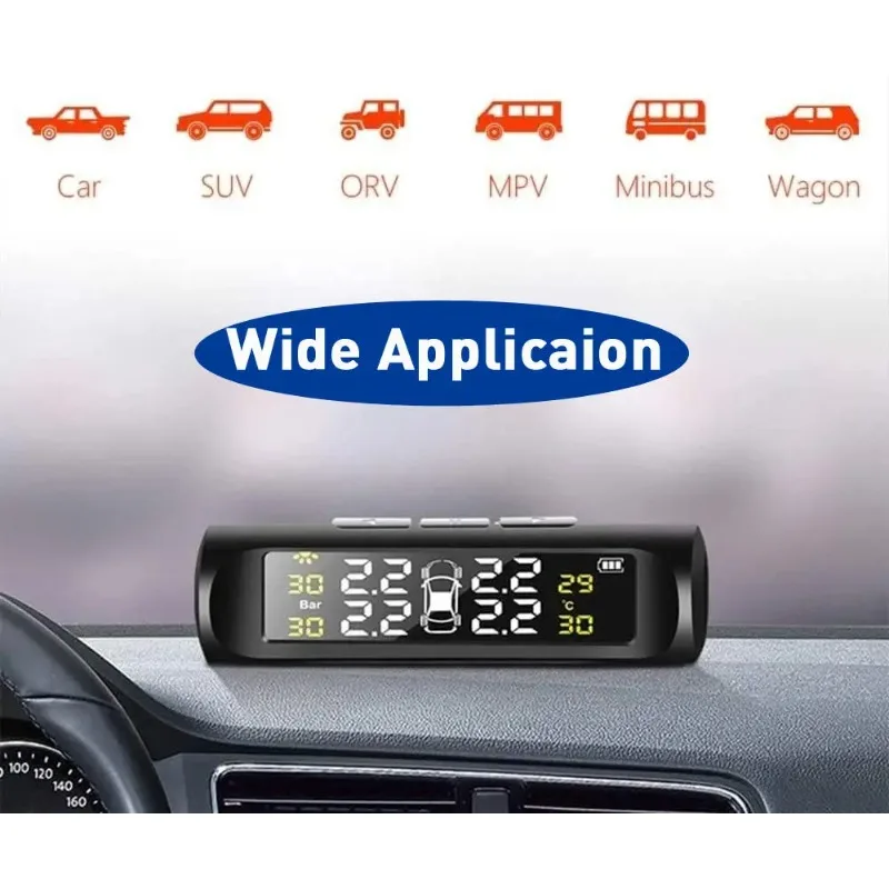 

Solar-Powered Car Tyre Pressure Temperature Monitor Warning System, Auto Security Alarm Sensor for Vehicles Tubeless Tires