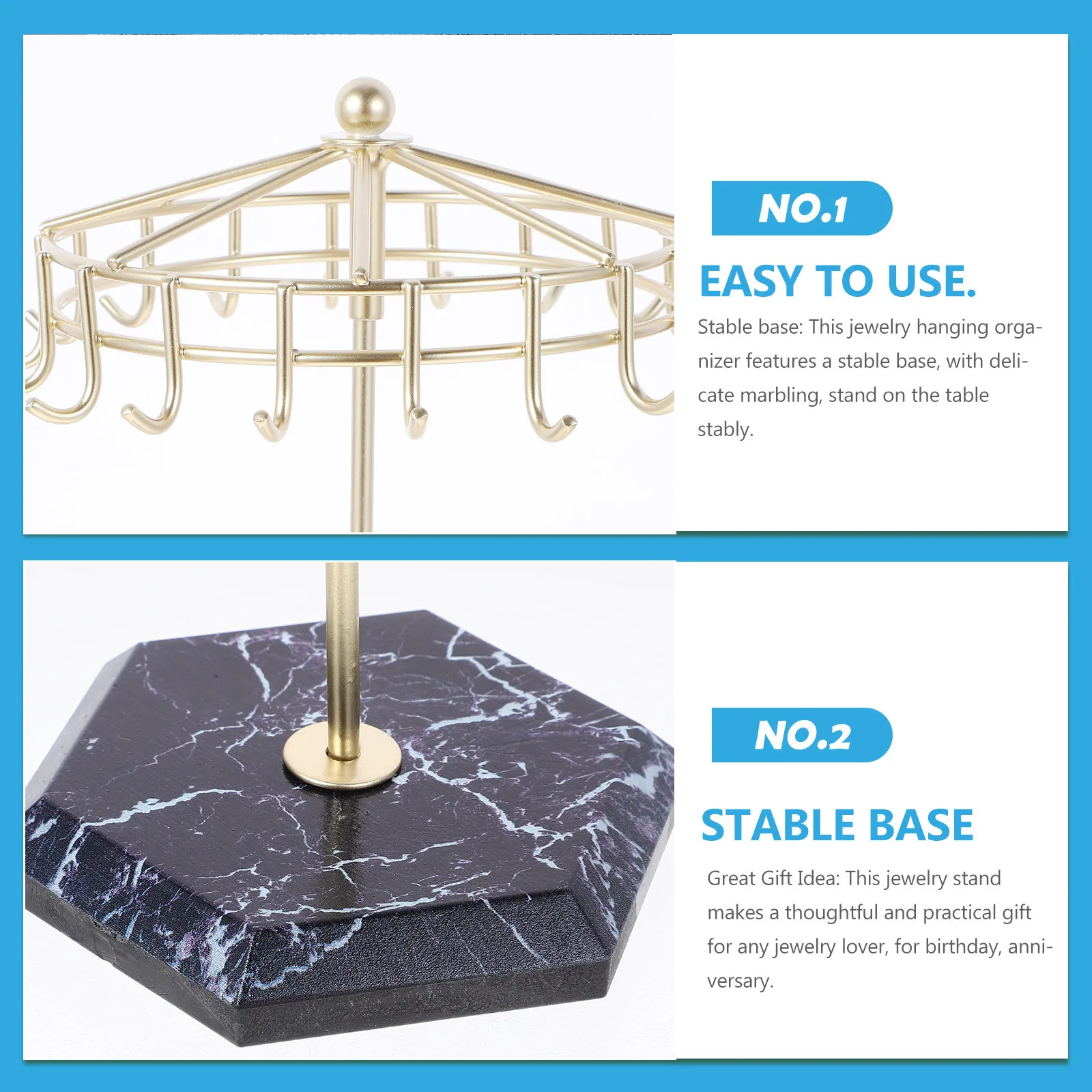 

Hanging Jewelry Organizer Umbrella Shaped Necklace Display Stand Stable Base Rotating Metal Jewelry Storage Rack for Necklaces