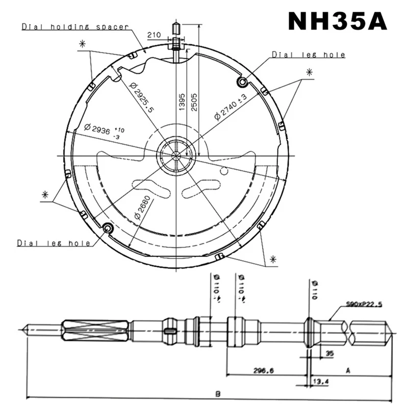 حركة NH35/NH35A + حركة جذع فولاذي + قرص أسبوعي + طقم قرص تقويم عالي الدقة حركة ساعة ميكانيكية أوتوماتيكية