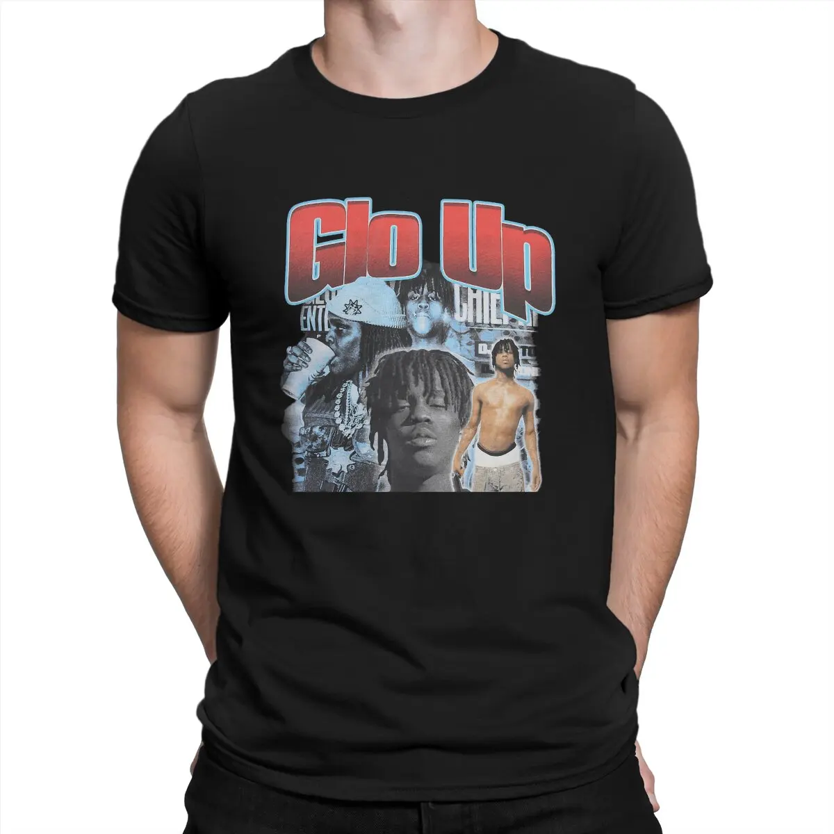 Glo Up Men T Shirts Chief Keef Humorous Tees Short Sleeve Round Neck T-Shirt Cotton Graphic Clothes