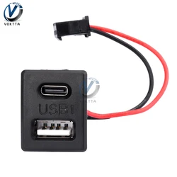 1PC Black Double-Layer USB Female Base Type-C Charging Socket Power Socket with Cable Connector USB Charger Port Data Interface