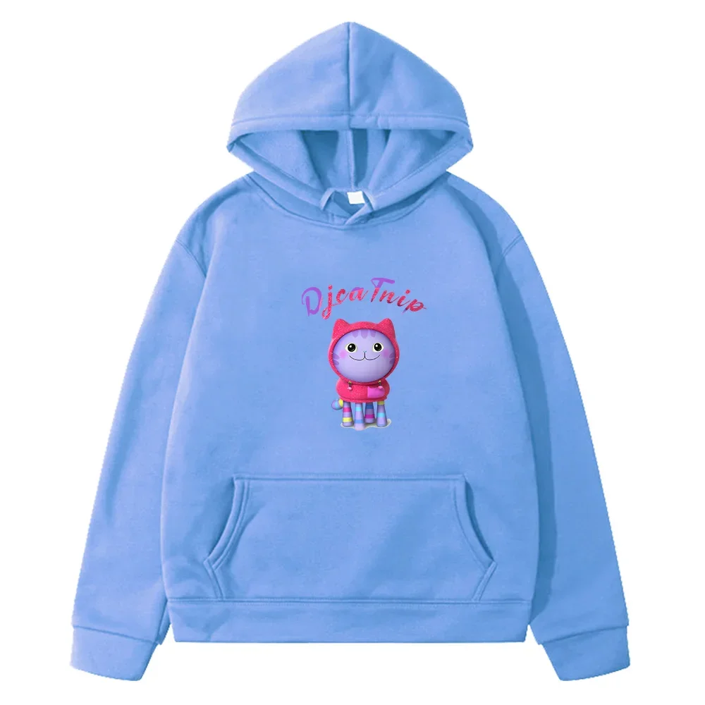 Gabbys Dollhouse Pink Cat Kids Hoodies Casual Fleece Sweatshirts Anime Y2k Sudadera Boys Girls Clothes Autumn Cartoon Pullovers