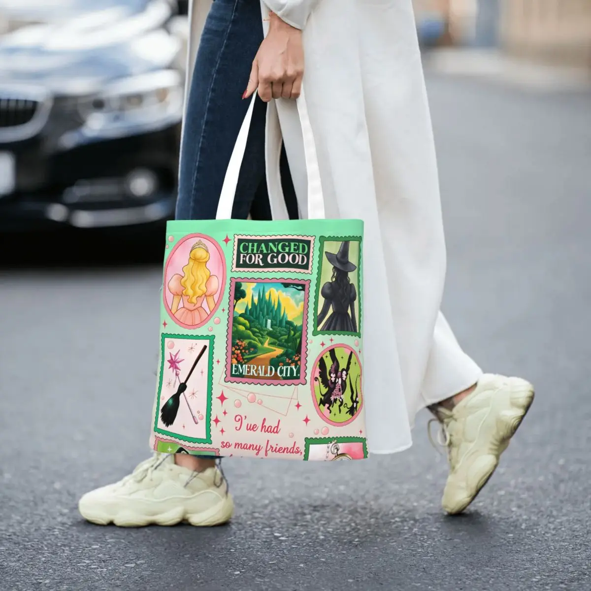 

Wicked For Good Canvas Tote Bag Trendy Large Capacity Shopping Bag for Unisex Witch Wizard Fantasy Shopping Bags