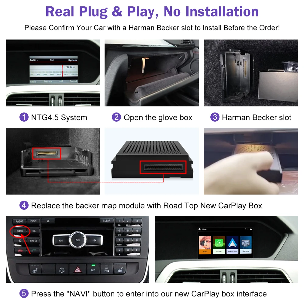 Road Top Wireless Carplay Android Auto for Mercedes Benz C Class W204 NTG4.5 Plug And Play Airplay Mirror Link USB Video Cameras