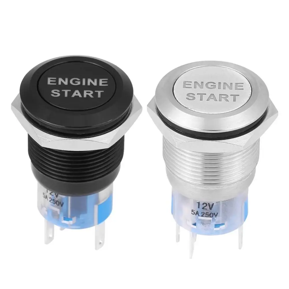 12V Waterproof Engine Start Button Zinc-Aluminium Alloy 19MM Size Push Button Switch Stainless Steel Black/Silver