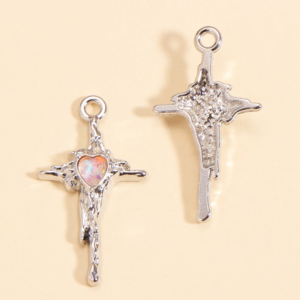 10 Stück Gothic Kristall Kreuz Anhänger versilbert Legierung Charms für Frauen Diy Herstellung Punk Ohrringe Halskette Anhänger Party Schmuck – Detail 4