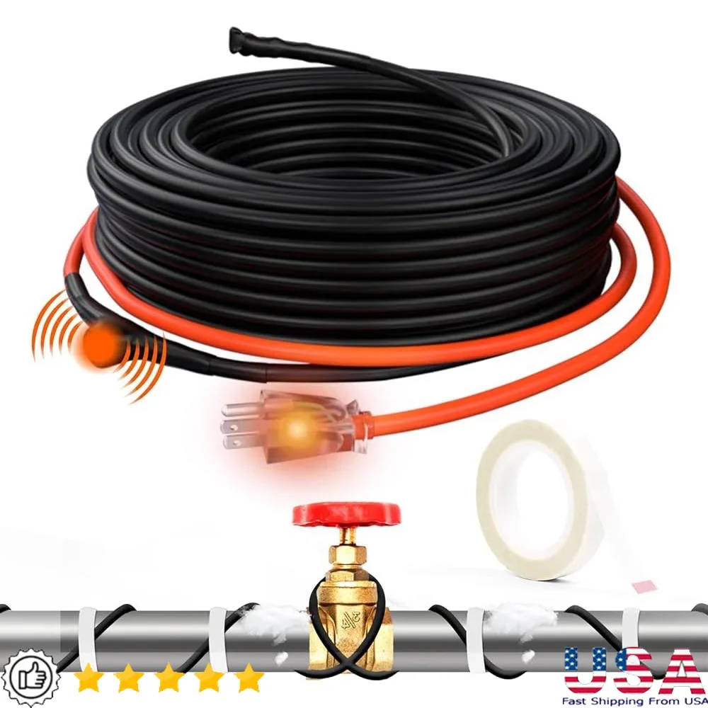 

Саморегулирующийся нагревательный кабель для труб, 100 футов, защита от замерзания с термостатом, сертифицированные ETL металлические пластиковые трубы, энергоэффективные