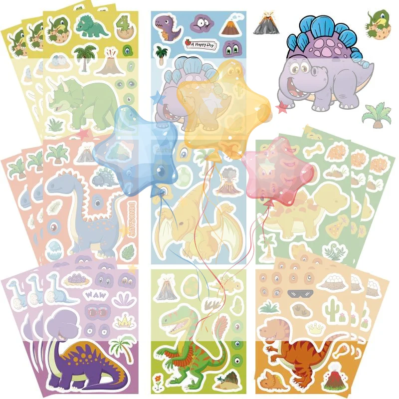 8Pcs Cute Dinosaur Puzzle Stickers Face Stickers Handmade DIY Creative Personalized Decoration Sticke