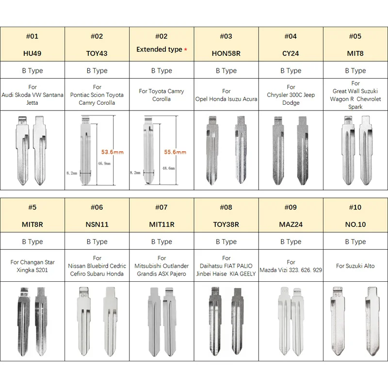 01-10# Universal Uncut Remote Flip Car Key Blank Blade For KeyDiy KD Xhorse VVDI JMD Remote For Audi VW Toyota Honda Nissan Opel