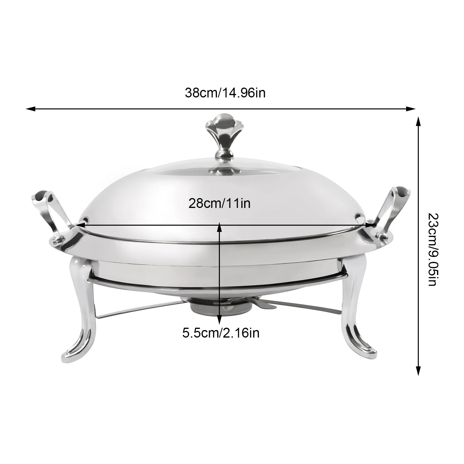 28cm Chafing Dish Stainless Steel Round Durable Buffet Warmer Tray Durable Frame with Lid and Chafing Fuel Holder for Kitchen