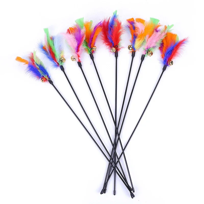 

5pcs Funny Kitten Cat Teaser Interactive Toy Rod with Bell and Feather Toys for Pet Cats Stick Wire Chaser Wand Toy Random Color