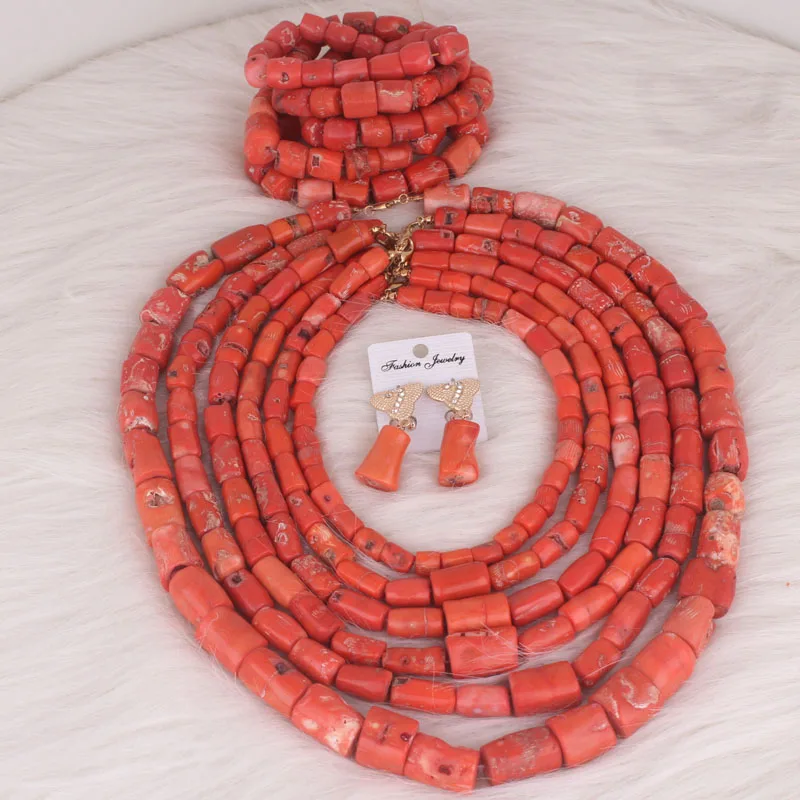 Dudo Nigerian Bridal Nature Coral Beads Jewelry Set 6 Rows 2023