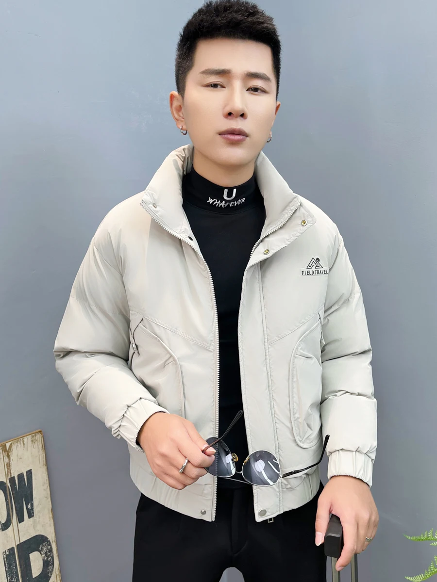 

Stylish Short Cotton Jacket Men's Stand Collar Warmth Fashionable Slim Fit Winter Outerwear Casual Coat Youth Polyester