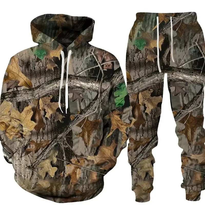 Hoodie Sweatshirt 3D Animal Hunting Print Camouflage Two Piece Set Unisex Sports Clothing Tracksuit for Men and Women Casual