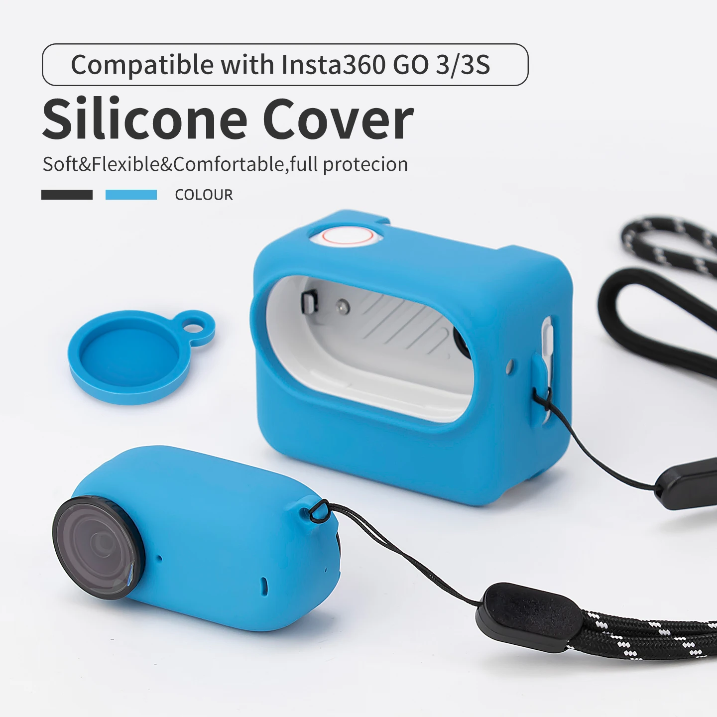 Silicone Cover for Insta360 GO 3/3S Soft Flexible Anti-Scratch Protective Case with Lanyard Lens Cap for Insta360 GO3/GO3S