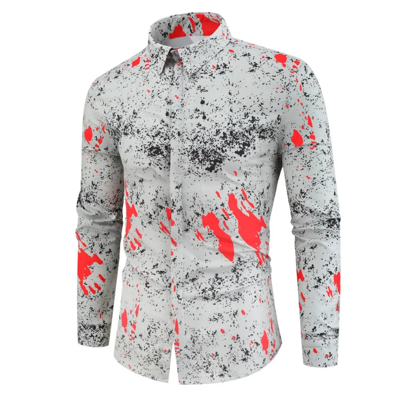 

ay Bloodstain 3D Printed Long Sve Men's irt Youth Faion Stand Fit Casual Workwear Autumn Collection
