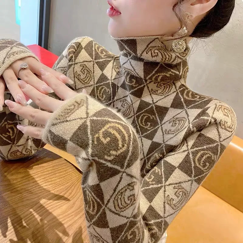 المرأة خمر رسالة محبوك رداء علوي من الصوف الخريف الشتاء موضة عادية سليم القمم مريحة مرونة البلوز تريكو #2