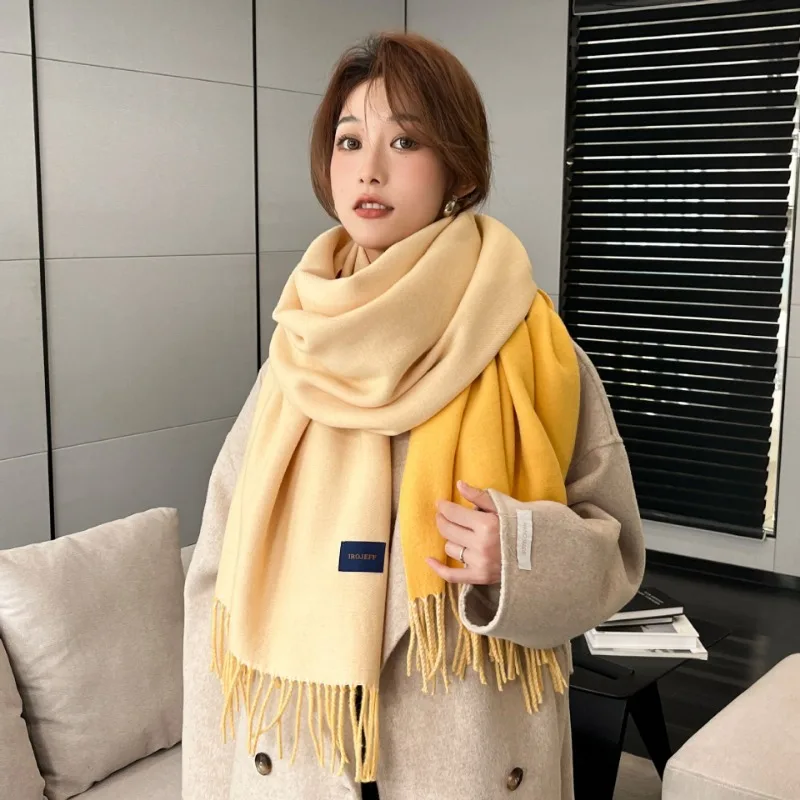 Thick Pashmina Keep Warm Shawl Wrap Gradient Tassel Blanket Cashmere Like Scarf Women Neckerchief  Stoles Winter Fashion