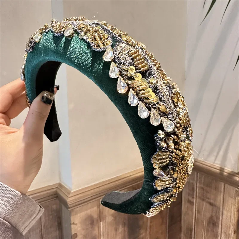 Gorgeous Long Tassel Headpiece Rhinestone Hair Chain Headband Bling Bridal Hat Women Black Green Red Crystal Head Chain Jewelry