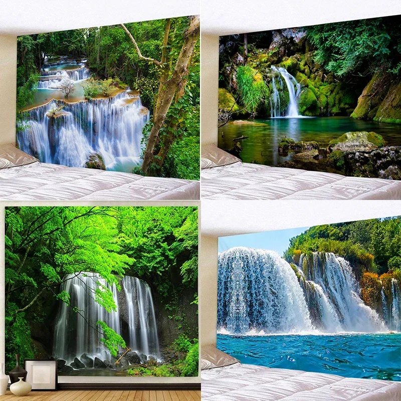 Forest Waterfall Landscape Tapestry Psychedelic Scene Home Art Decoration Wall Hanging Cloth Hippie Bed Sheet