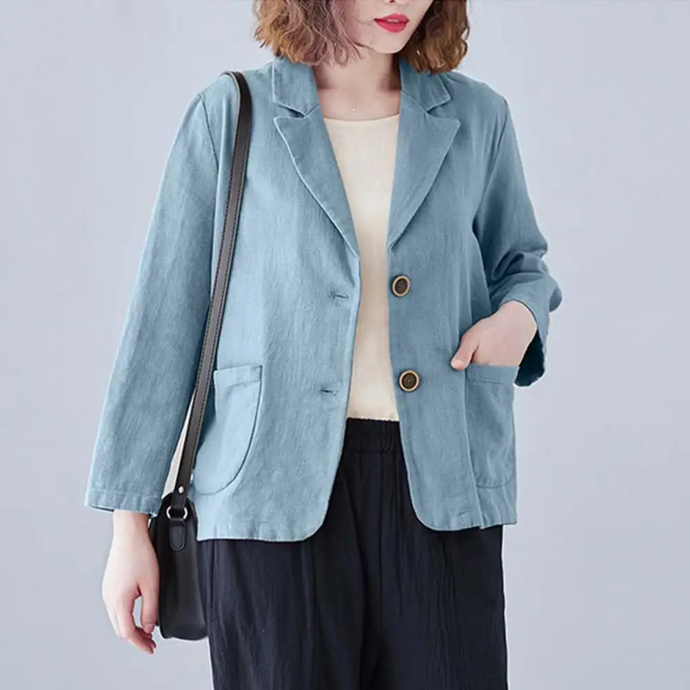 Women Jacket Elegant Double Button Suit Coat for Fall Spring Stylish Turn-down Collar Cardigan Jacket with Long for Women