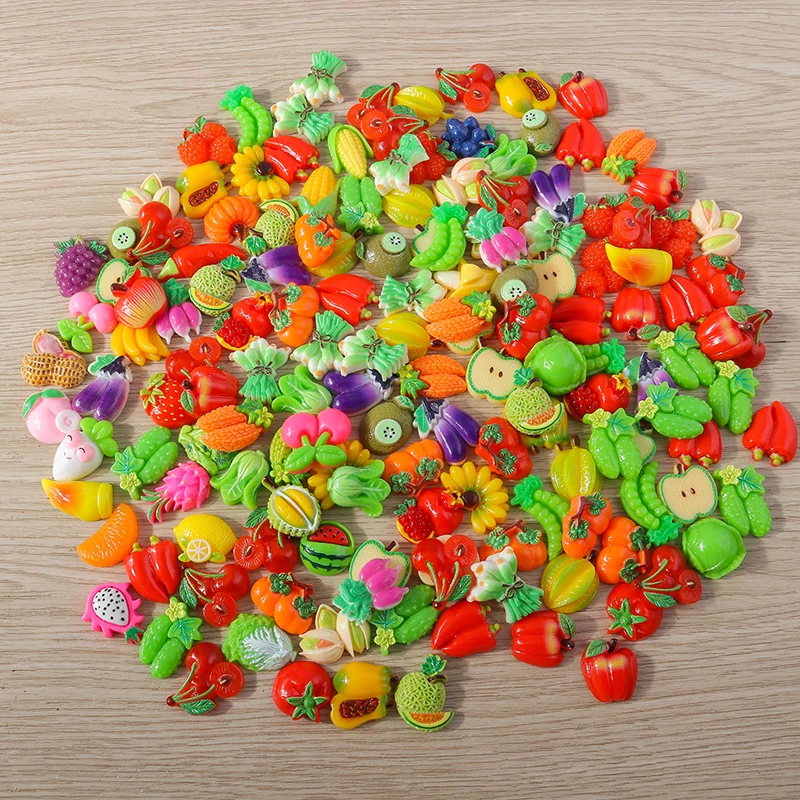 Tusember 15 Stück Niedliche Apfel-Erdbeer-Kirsch-Früchte Flache Harz-Cabochons Verzierungen DIY Scrapbooking für Haarnadeln und Broschen – Detail 2