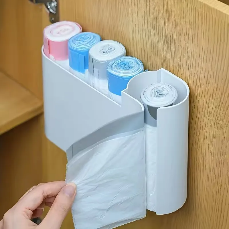 Organisateur mural à double compartiment pour sacs poubelles, boîte de rangement pour porte d'armoire, pour l'organisation de la maison et du bureau, support pour sacs poubelles, 1 pièce