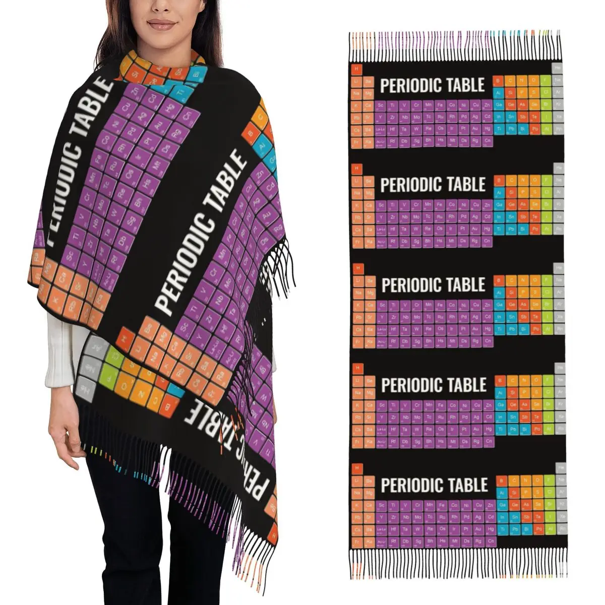 

Элементы, периодическая таблица, химический химический шарф, шарфы с кисточками для женщин, шали и накидки, большая осенне-зимняя шаль