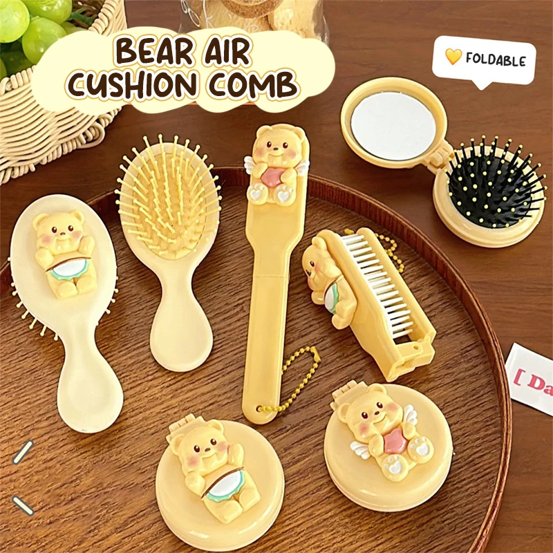 Mini Bear Foldable Head Massager Cartoon Air Bag Hair Comb Anti Static Styling Accessories Portable Children Girl Hair Brush