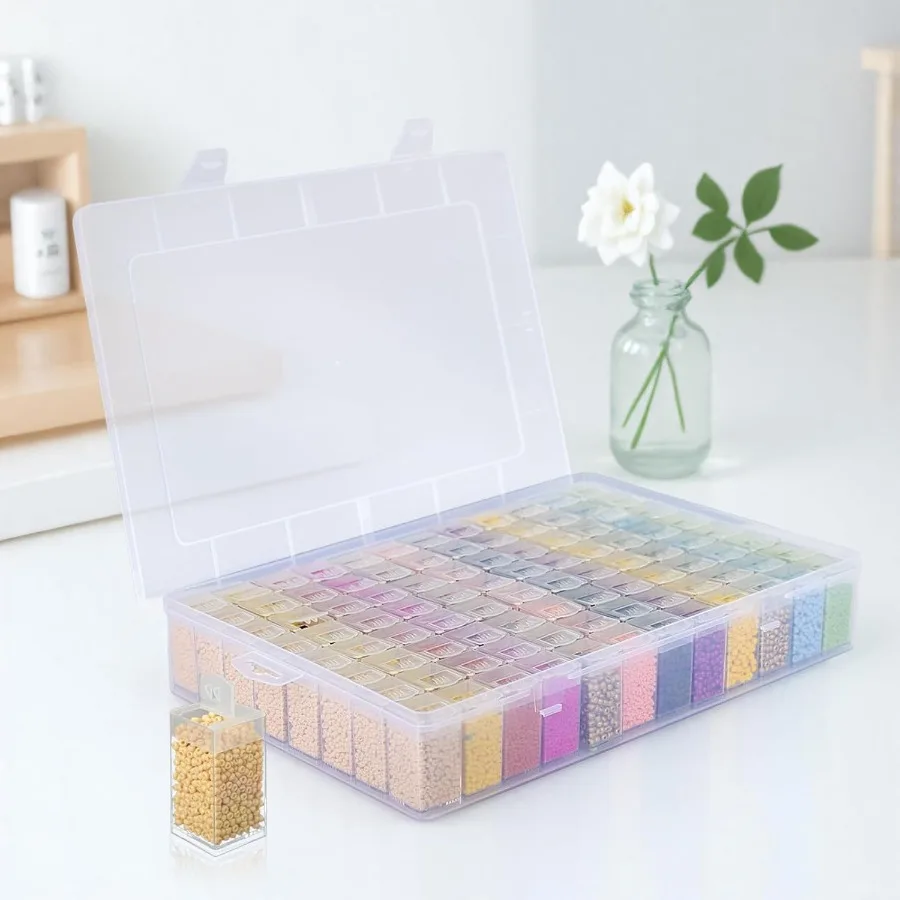 

Newly Upgraded Transparent Large Capacity Diamond Painting Storage Containers with 96 Grid Craft Organizers and Storage Solutio