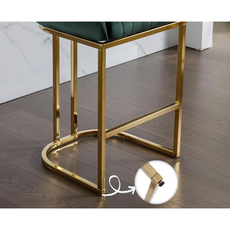 Green Modern Counter Height Bar Stools Set of 2 Comfortable Velvet Upholstered Breakfast Barstools with Back and Gold Base image 4