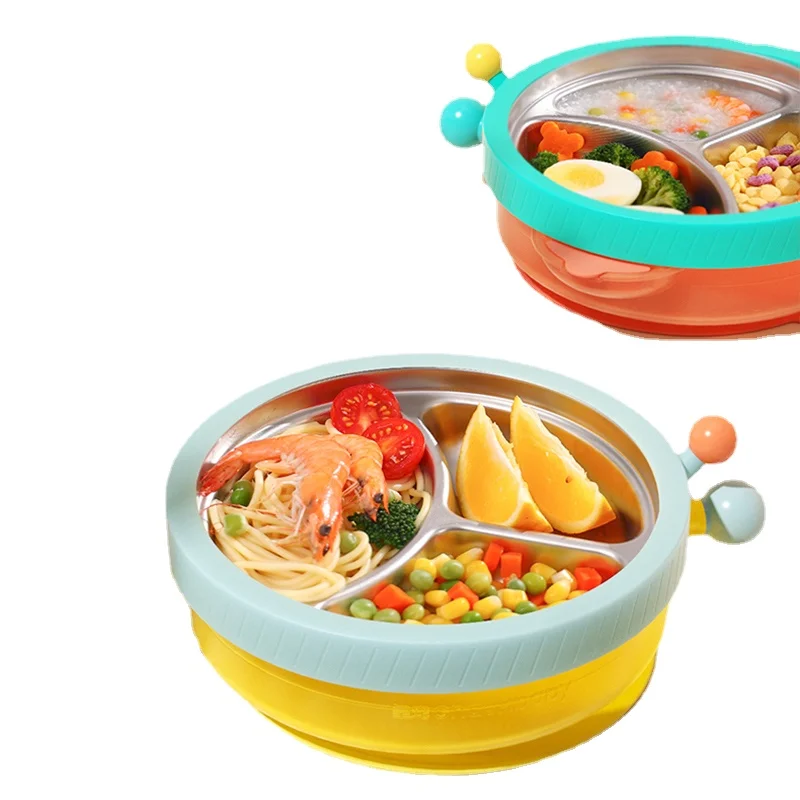 

Hxl Baby Growth Plate Compartment Tray Suction Cup Insulation Solid Food Bowl Stainless Steel Tableware