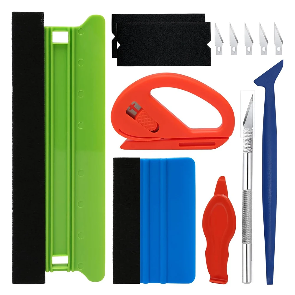Kit de Ferramentas para Aplicação de Película Automotiva NeoWrap: Ferramentas para Envelopamento de Vinil, Bastões para Aplicação, Espátula para Acabamento de Bordas e Raspador - 7-13 Peças