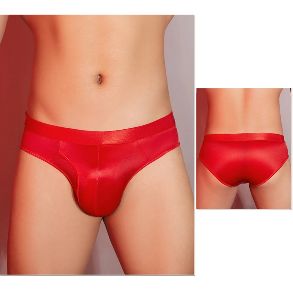 Men Sexy Briefs Low Waist Underwear Oil Glossy Shorts Bulge Pouch Polyester Fabric Multiple Color Choices