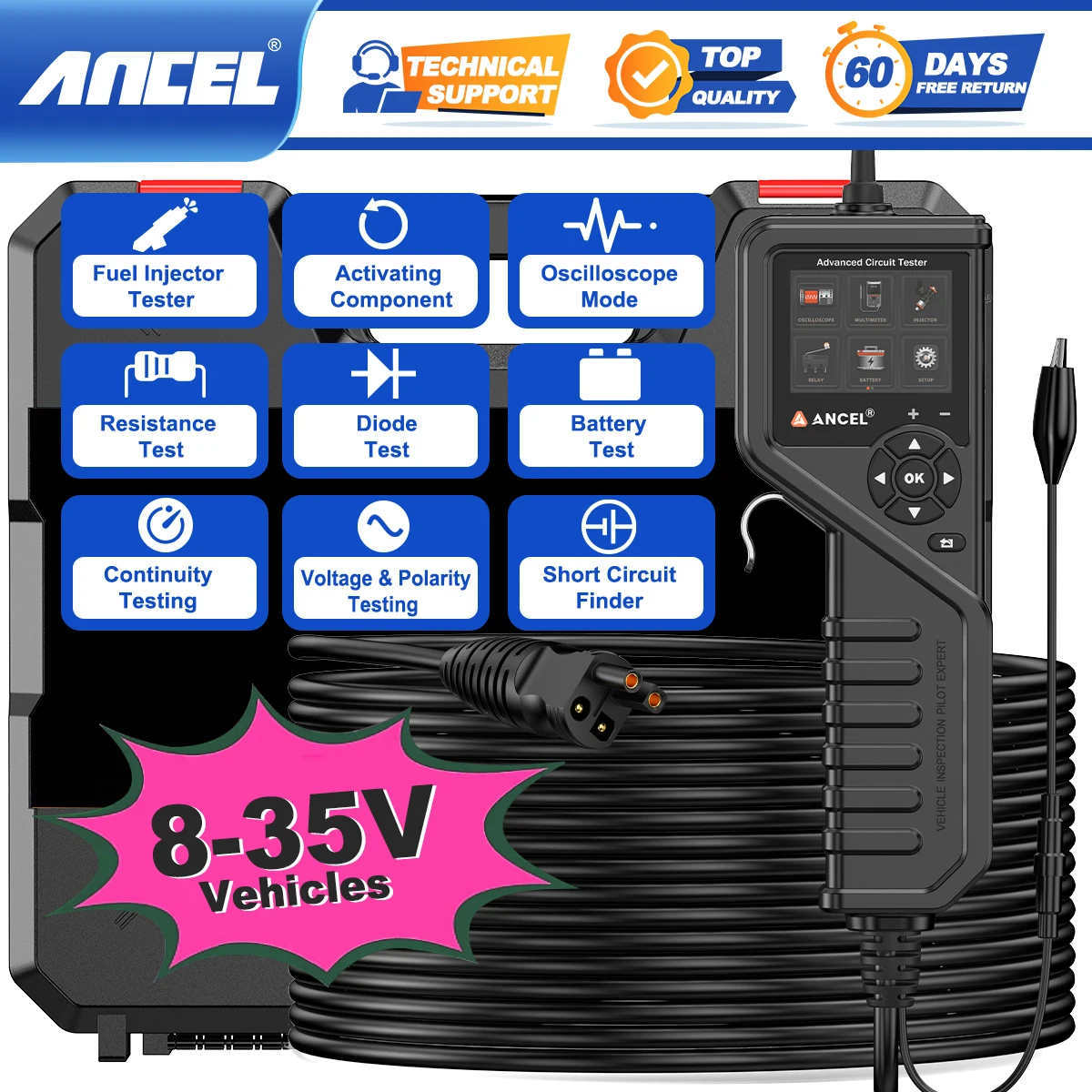 

ANCEL PB600 Car Battery Tester Rleay Test Power Probe Circuit Tester Kit Electrical Integrated Auto Battery System Diagnostic