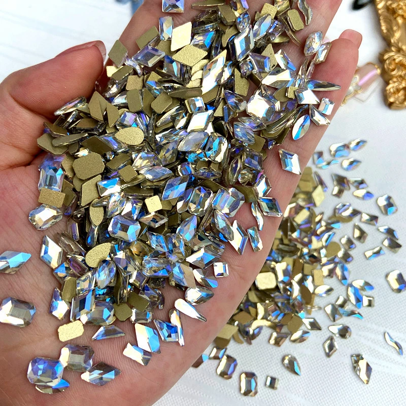 100pcs Aurora Color AB Nail Art Rhinestones Flatback Mix Shaped Twinkling Crystal Stones For 3D Hybrid Gems Nails Decorations