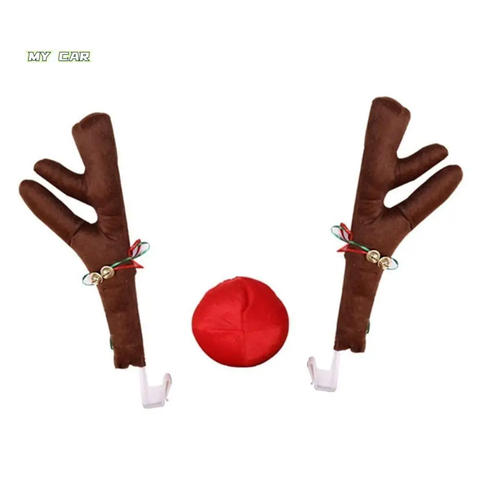 Plush Cartoon Reindeer Antlers Christmas Tree Candy Cane Christmas Car Decoration Festive Red Nose Vehicle Costumes Accessories