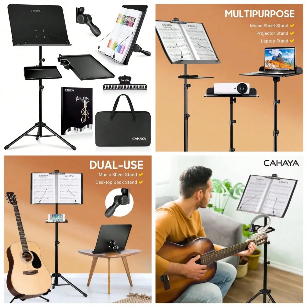 

Многофункциональная подставка для нот с прикрепляемым лотком и настольной подставкой для книг, с сумкой для переноски, папкой для нот и полкой