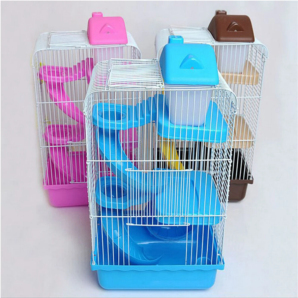 

Pink 21x27x45cm Hamster Cage Luxury Villa Small Pets House Premium Plastic Durable Multi Functional Quiet Wheel