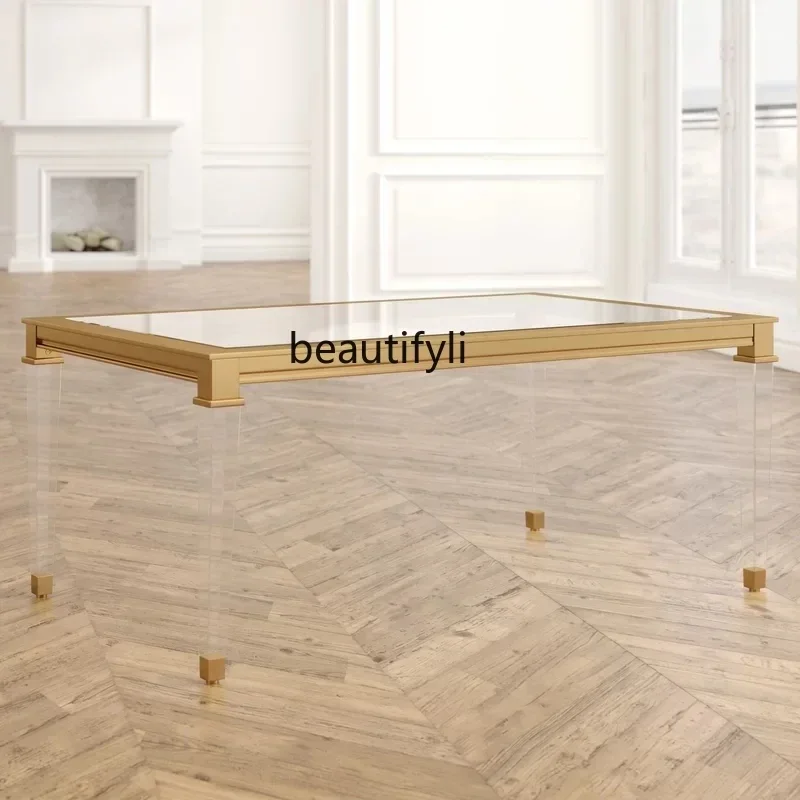 

LXAcrylic Coffee Table Simple Modern Light Luxury Household Sofa Living Room Stainless Steel Glass Transparent TableSSS