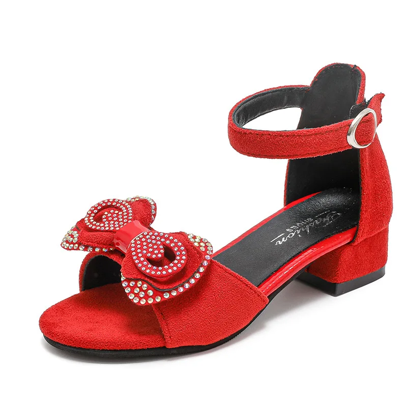 Sandali da ragazza estate nuovo tacco alto scarpe da principessa con suola morbida sandali romani con fiocco alla moda scarpe per bambini Open Toe