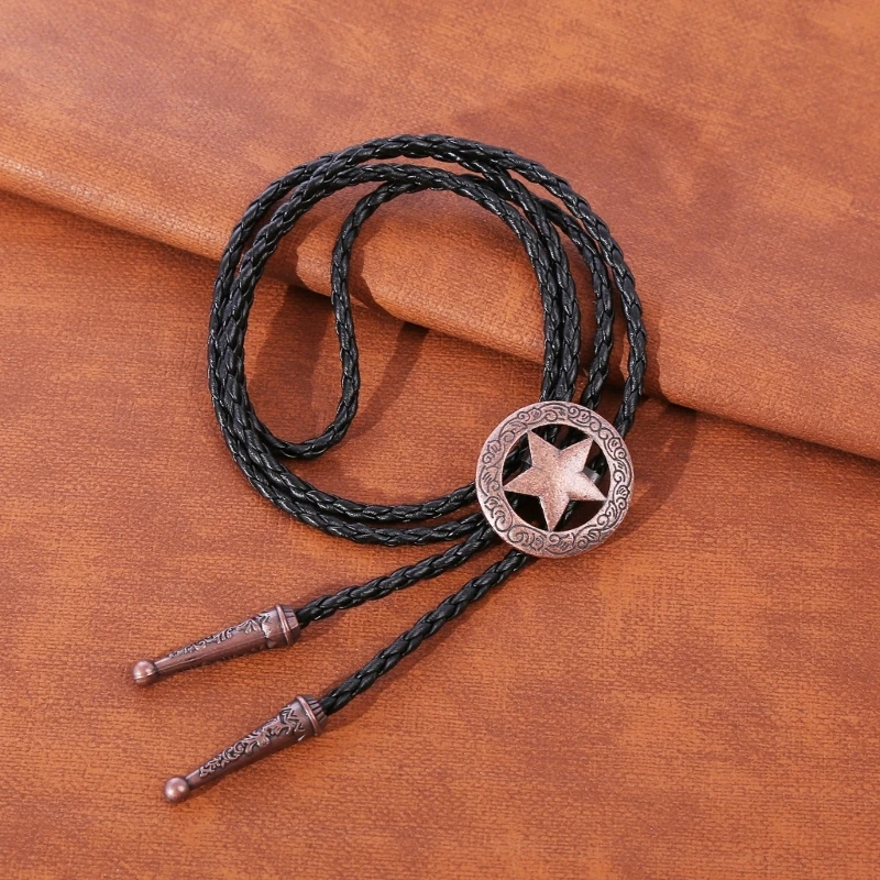 Gravata bolo para homens, colar com pingente metal, gravata com corda couro, gravata cowboy, dropship