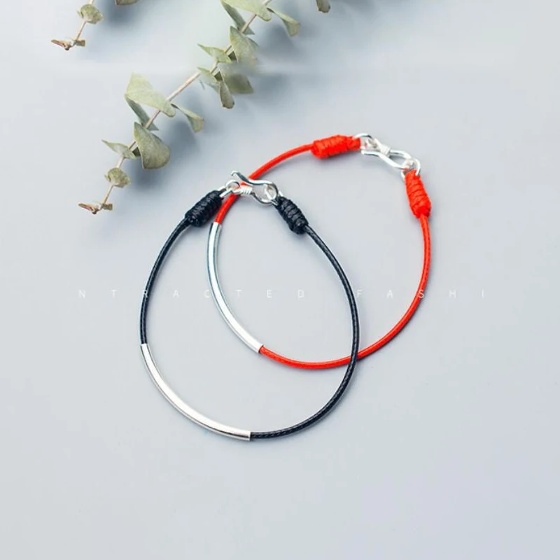 Modian Simple Silver Elbow Red Rope Couple Bracelet for Women 925 Sterling Silver Chain Bracelet Ethnic Style Fine Jewelry Gift