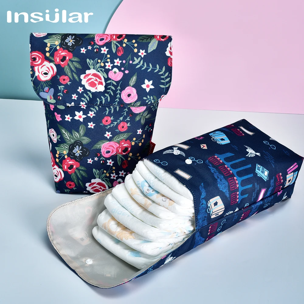 Insular Cloth Diaper Storage Bag Multifunctional Reusable Waterproof Printed Portable Large Capacity Nappy Storage Bag