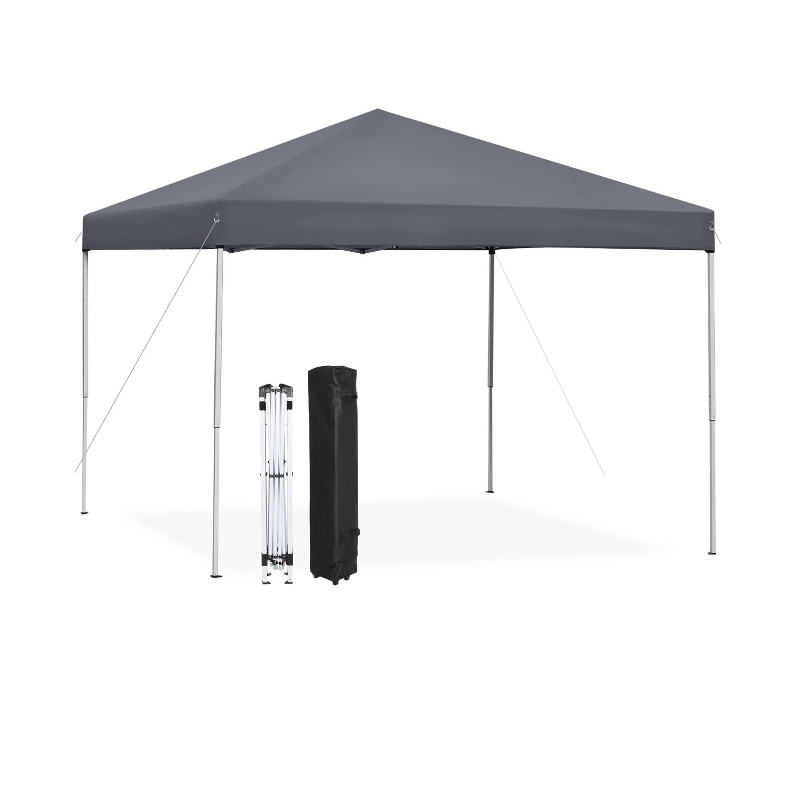 

US 10x10 Pop Up Canopy Tent Adjustable Straight Leg Heights w/Wheeled Bag Rope Grey