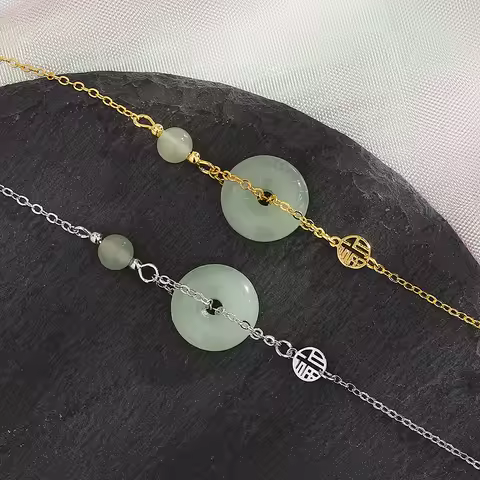 New 925 Silver Hetian Jade Green Chinese Coin Golden Bracelet For Woman Girl Fashion Jewelry Gift Dropship Wholesale