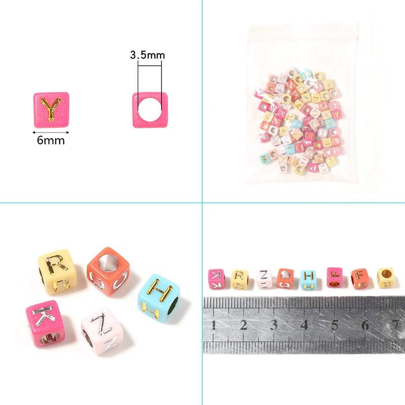 100pcs/lot 6mm Multicolor Acrylic Letter Beads Mixed Alphabet Square Spacer Beads For Jewelry Making Diy Bracelet Accessories