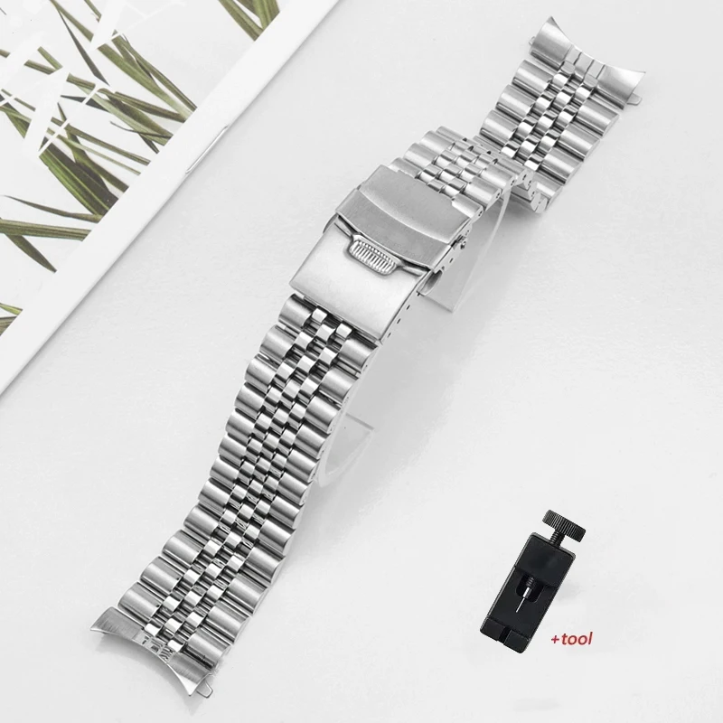 سوار فولاذي غير قابل للصدأ لـ Seiko SKX007 SKX009 SKX011 حزام بديل ذو نهاية منحنية مع أداة 20/22 مللي متر سوار لملحقات Seiko
